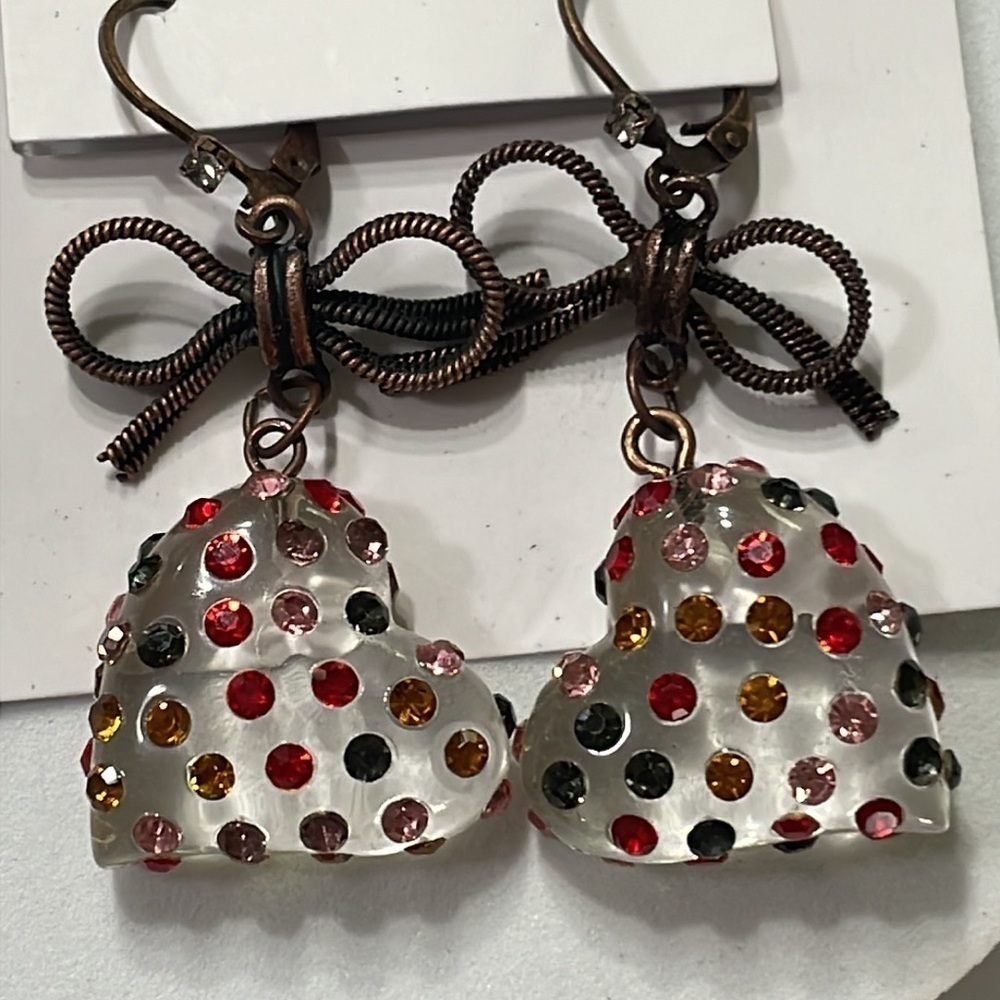 Betsy Johnson Clear Crystal Heart Drop Earrings - Picture 12 of 14